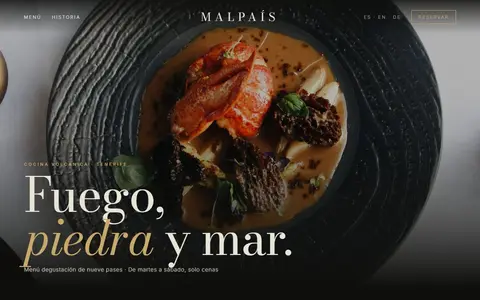 Captura del diseño editorial oscuro para Malpaís